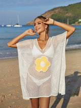 Openwork Flower V-Neck Short Sleeve Cover Up - Trendsi - Flyclothing LLC
