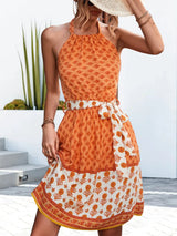 Floral Halter Neck Tie Waist Dress - Trendsi - Flyclothing LLC