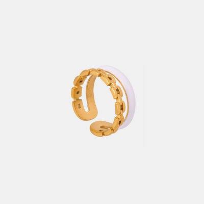 Enamel 18K Gold-Plated Open Ring - Trendsi