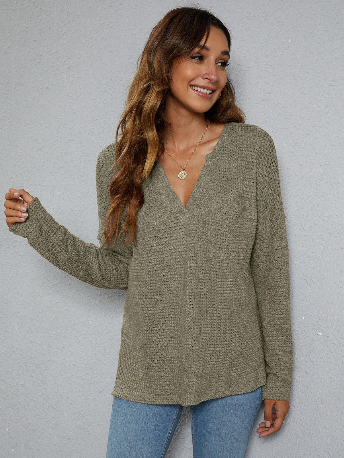 Dropped Shoulder High-Low Waffle-Knit Top - Trendsi