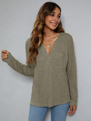 Dropped Shoulder High-Low Waffle-Knit Top - Trendsi