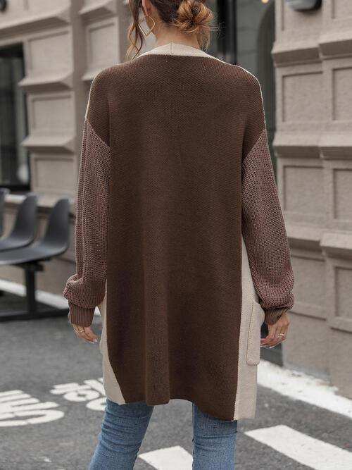 Contrast Open Front Long Sleeve Cardigan - Trendsi - Flyclothing LLC