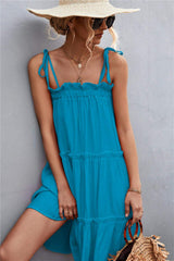 Tie-Shoulder Frill Trim Sleeveless Dress - Trendsi - Flyclothing LLC