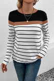 Striped Round Neck Long Sleeve T-Shirt - Trendsi