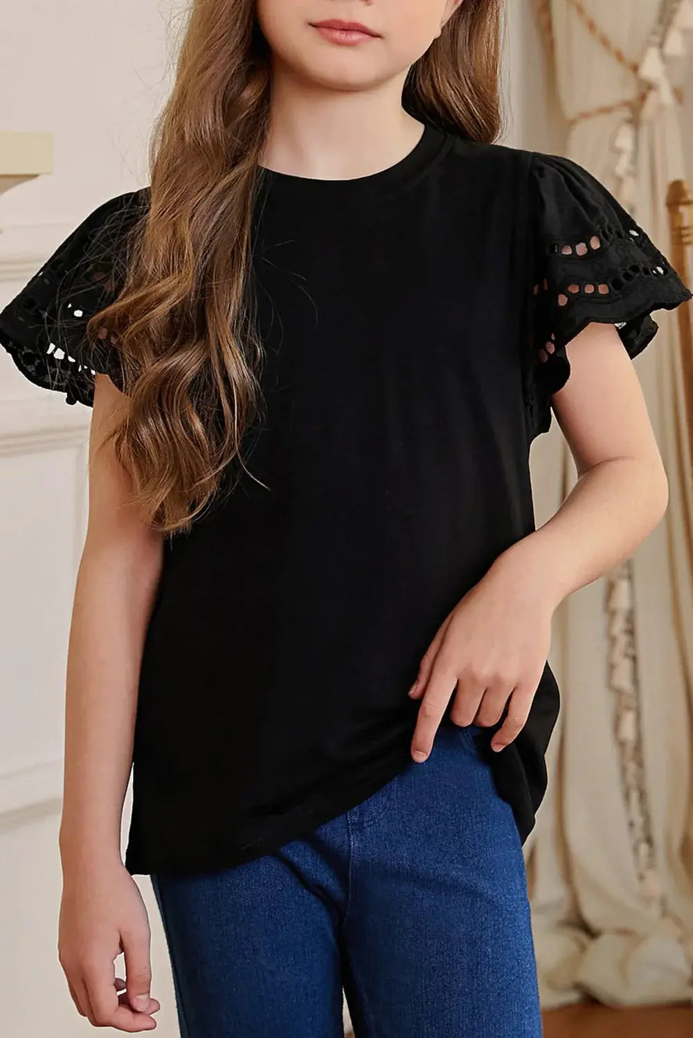 Round Neck Flutter Sleeve T-Shirt - Trendsi - Flyclothing LLC
