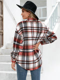 Meet You Outside Plaid Button Down Curved Hem Shacket - Trendsi