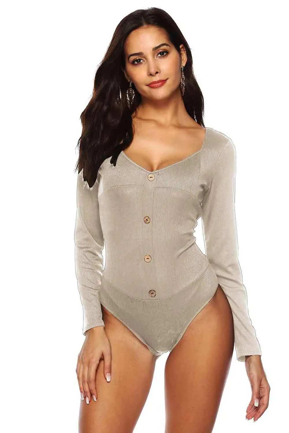 Button Detail Bodysuit - Trendsi - Flyclothing LLC