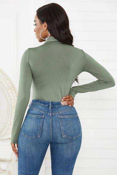 Turtleneck Long Sleeve Bodysuit - Trendsi - Flyclothing LLC
