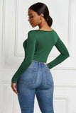 Half Zip Scoop Neck Long Sleeve Bodysuit - Trendsi - Flyclothing LLC