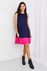 Yelete Full Size Two-Tone Sleeveless Mini Dress with Pockets - Flyclothing LLC