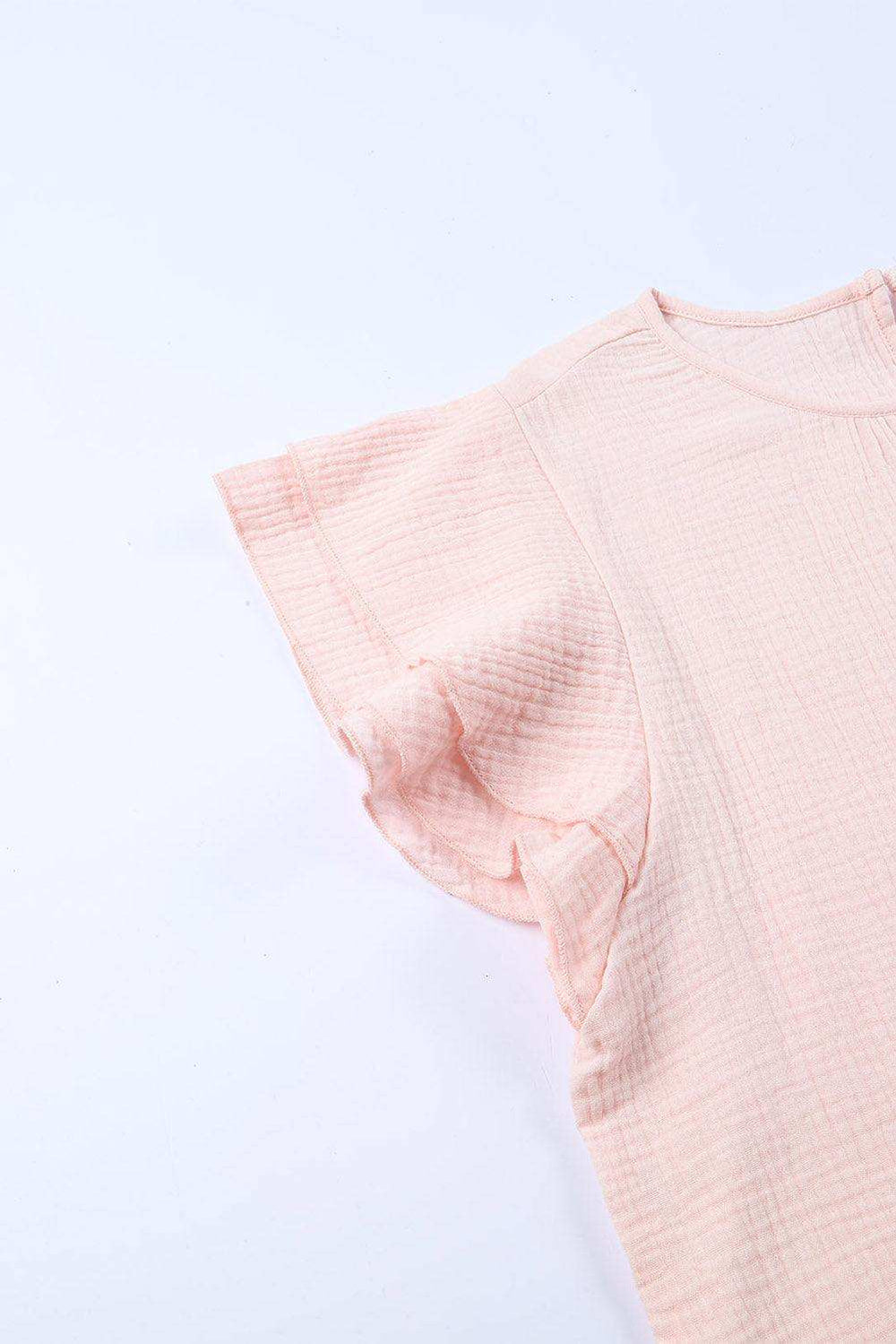 Textured Flutter Sleeve Keyhole Blouse - Trendsi - Flyclothing LLC