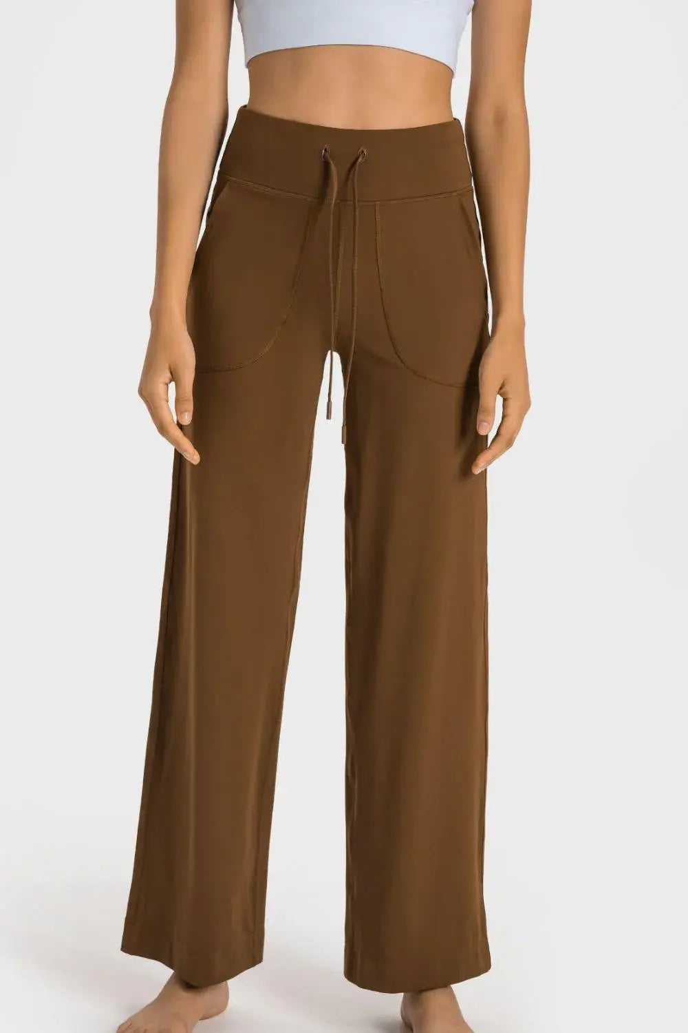 Drawstring Waist Wide Leg Sports Pants with Pockets - Trendsi - Flyclothing LLC