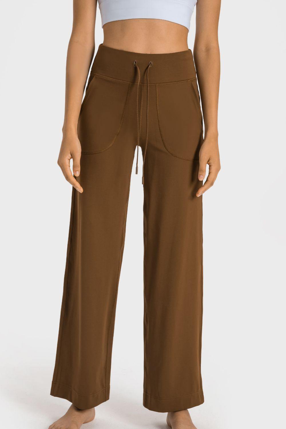Drawstring Waist Wide Leg Sports Pants with Pockets - Trendsi