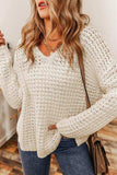 Openwork Round Neck Long Sleeve Sweater - Trendsi - Flyclothing LLC