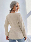 Notched Dropped Shoulder Knit Top - Trendsi - Flyclothing LLC