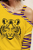 Tiger Graphic Asymmetrical Neck Long Sleeve T-Shirt - Trendsi - Flyclothing LLC
