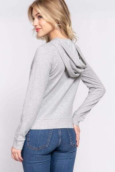 ACTIVE BASIC CALIFORNIA Zip Up Drawstring Long Sleeve Hoodie - Trendsi - Flyclothing LLC