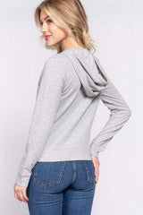 ACTIVE BASIC CALIFORNIA Zip Up Drawstring Long Sleeve Hoodie - Trendsi - Flyclothing LLC