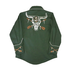 Rockmount Clothing Kid's Vintage Green Steer Skull & Arrow Chain Stitch Embroidery Western Shirt