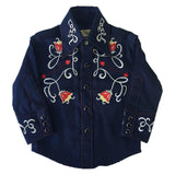 Kid's Art Deco Floral Embroidery Navy Western Shirt - Rockmount Clothing - Flyclothing LLC