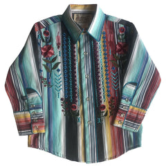 Kid's Embroidered Boho Serape Stripe Western Shirt - Flyclothing LLC