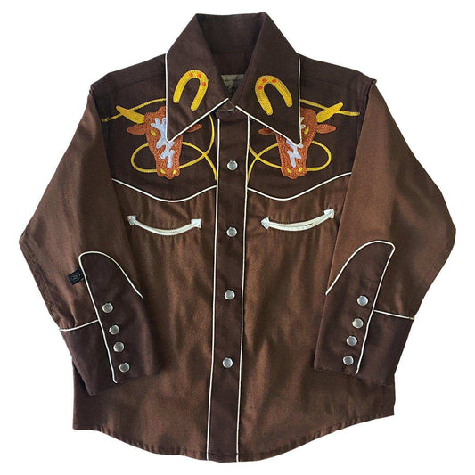 Kid's Embroidered 2-Tone Steer Western Shirt in Brown - Rockmount Clothing - Flyclothing LLC