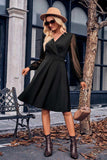 Surplice Neck Swiss Dot Long Sleeve Dress - Trendsi - Flyclothing LLC