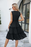 Contrast V-Neck Sleeveless Tiered Dress - Trendsi - Flyclothing LLC