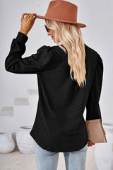 Ruched Notched Long Sleeve T-Shirt - Trendsi - Flyclothing LLC