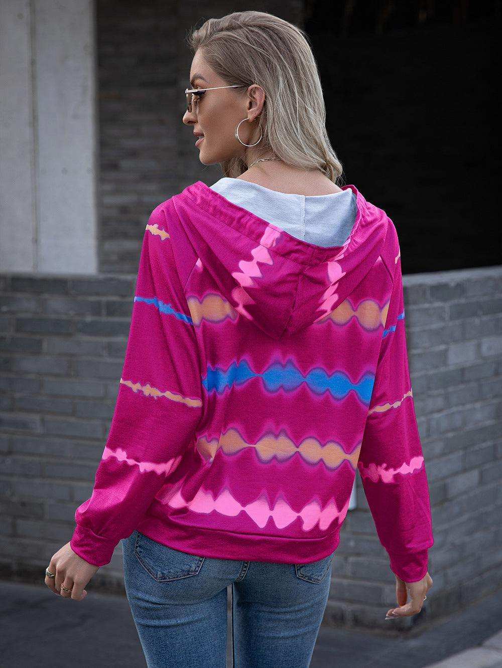 Tie Dye Raglan Sleeve Hoodie - Trendsi - Flyclothing LLC