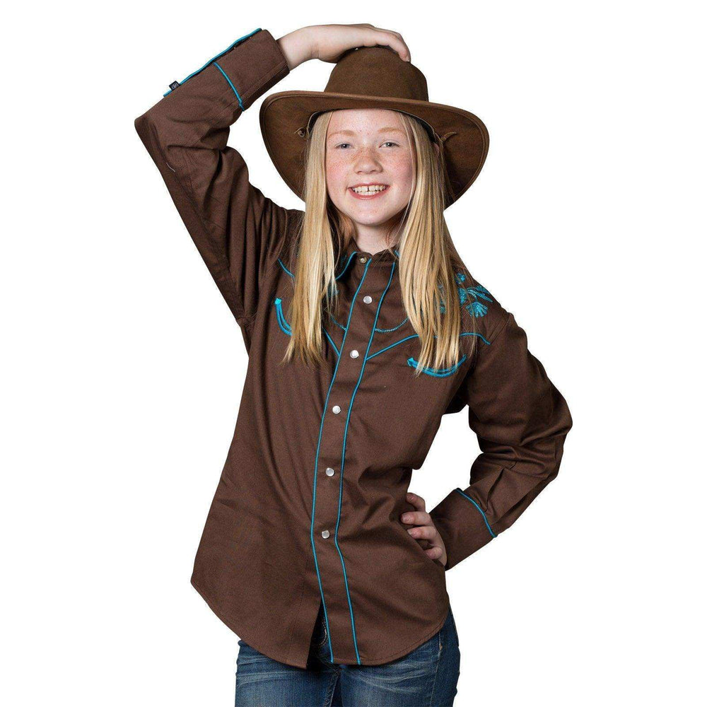 Kid's Embroidered Floral Western Shirt in Brown - Rockmount Clothing - Flyclothing LLC