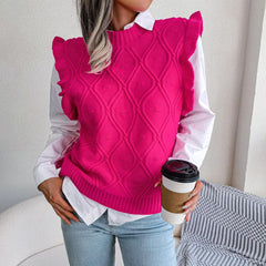 Ruffle Shoulder Ribbed Trim Sweater Vest - Trendsi
