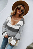 Color Block Scoop Neck Dropped Shoulder Sweater - Trendsi - Flyclothing LLC
