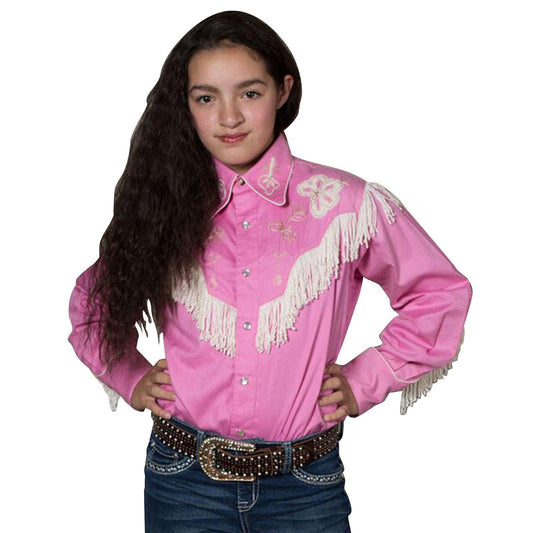 Rockmount Ranch Wear Kids Embroidered Fringe Pink Western Shirt - Rockmount Clothing