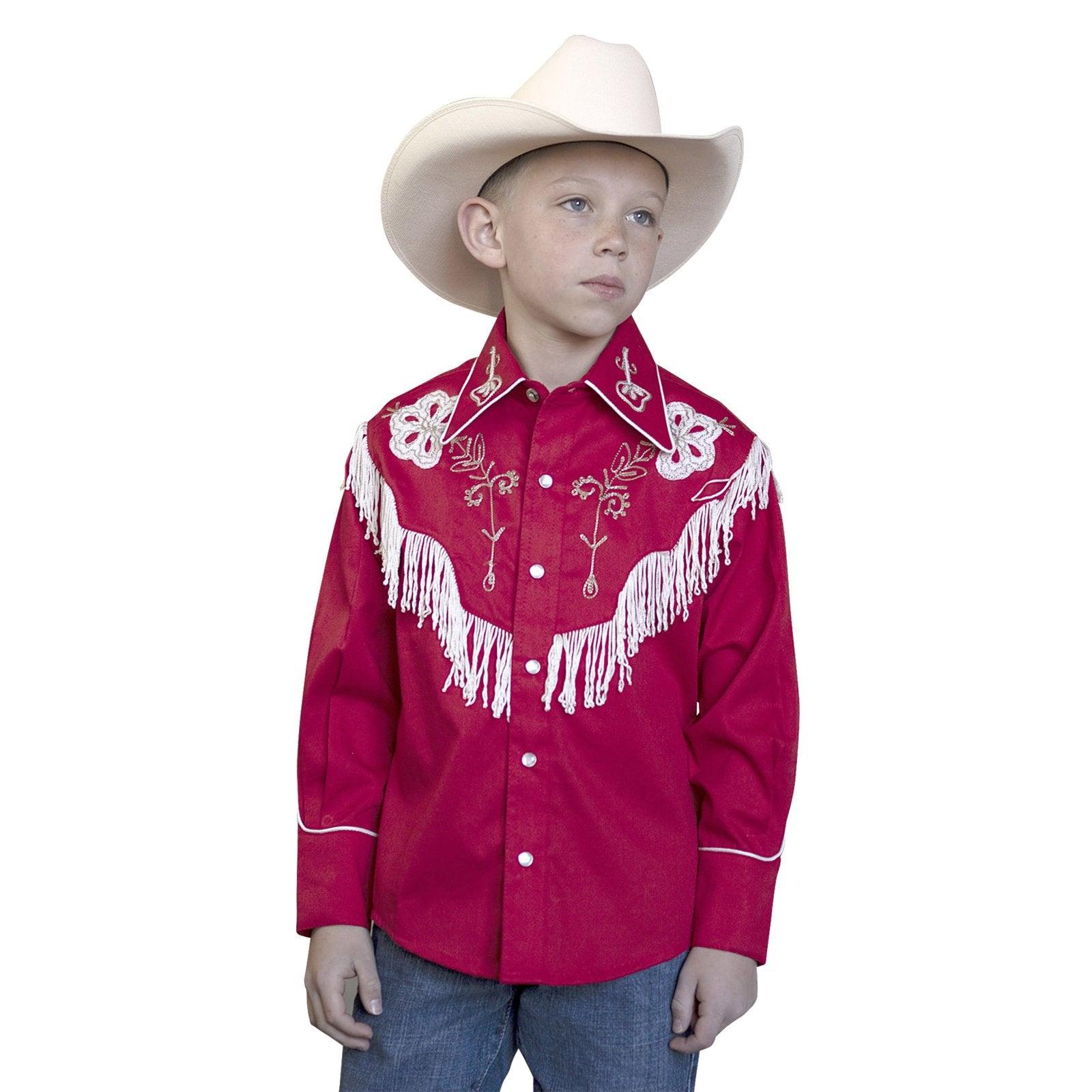 Rockmount Ranch Wear Kids Embroidered Fringe Red Western Shirt - Flyclothing LLC