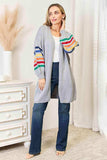 Double Take Multicolored Stripe Open Front Longline Cardigan - Trendsi - Flyclothing LLC