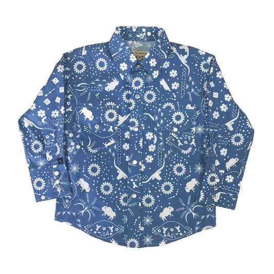 Rockmount Clothing Kid's Blue Bison Bandana Print Western Shirt
