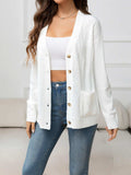V-Neck Long Sleeve Buttoned Knit Top with Pocket - Trendsi - Flyclothing LLC