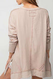 Exposed Seam V-Neck Long Sleeve Slit Sweatshirt - Trendsi - Flyclothing LLC