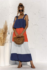 Color Block Tie Shoulder Tiered Sleeveless Dress - Trendsi - Flyclothing LLC