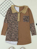 Half Button Leopard Collared Neck Blouse - Trendsi - Flyclothing LLC