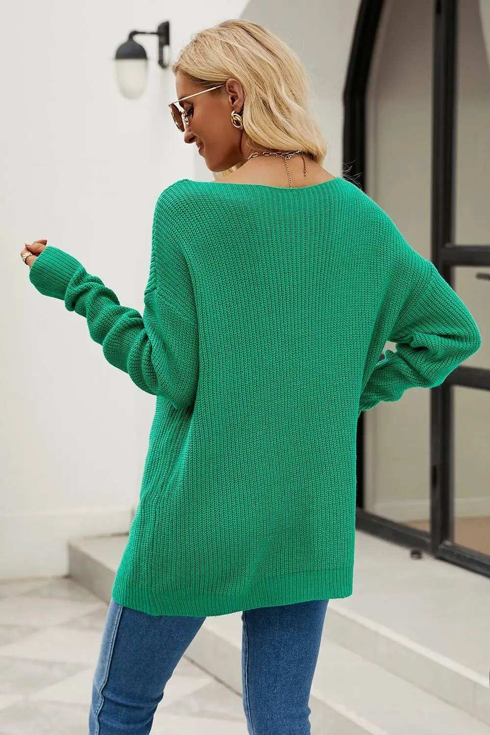 Boat Neck Dropped Shoulder Knit Top - Trendsi - Flyclothing LLC