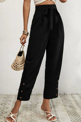 Buttoned Tie-Waist Cropped Pants - Trendsi - Flyclothing LLC