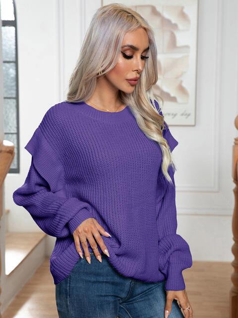 Dropped Shoulder Long Sleeve Sweater - Trendsi