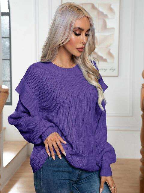 Dropped Shoulder Long Sleeve Sweater - Trendsi - Flyclothing LLC