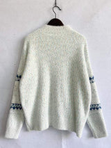 Geometric Mock Neck Dropped Shoulder Sweater - Trendsi - Flyclothing LLC