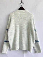 Geometric Mock Neck Dropped Shoulder Sweater - Trendsi