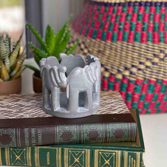 Circle of Elephants Soapstone Sculpture, 3 to 3.5-inch - Dark Stone - SMOLArt