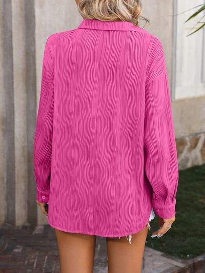 Button Up Dropped Shoulder Shirt - Trendsi - Flyclothing LLC