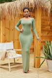 Round Neck Long Sleeve Maxi Wrap Dress - Trendsi - Flyclothing LLC